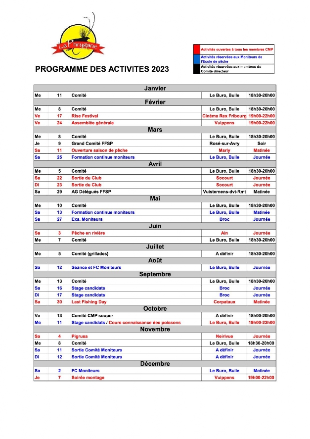 Programme des activités 2023